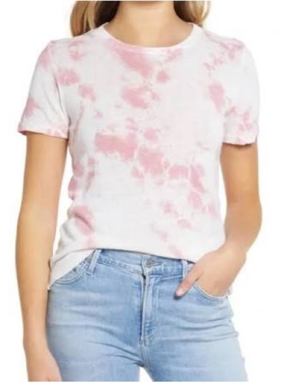 Faherty Pink & White Short Sleeve Tie-Dye Crew Tee